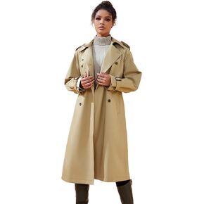 Khaki 3/4 Length Women Trench Turn Down Collar Full Sleeve Casual Women Trench Casual Loose Women Trench