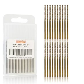 Luckyway 5/64" Cobalt Drill Bit (20 Pcs), Jobber Length Twist Drill Bit Set for Hard Metal, Stainless Steel, Cast Iron, Wood and Plastic, with Storage Case