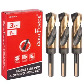 3PCS 9/16 in. x 6 in. Fractional Cobalt Silver and Deming Drill Bits HSSCO High Speed Steel M35 S&D Twist Drill Bits for Stainless Steel 1/2" Reduced Shank 6" OAL 135-Degree Split Point