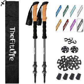 TheFitLife Trekking Poles for Hiking and Walking - Lightweight 7075 Aluminum with Metal Flip Lock and Natural Cork Grip, Walking Sticks for Men, Women, Collapsible, Telescopic, Camping Gear