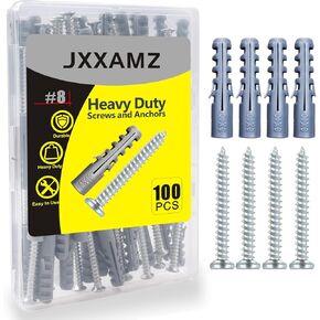 100-Piece 8# Drywall Anchors and Screws Combo Pack - Includes 50 Screws and 50 Plastic Wall Anchors for Sturdy Installation - Heavy Duty Screws and Anchors for Home Improvement in Kuwait