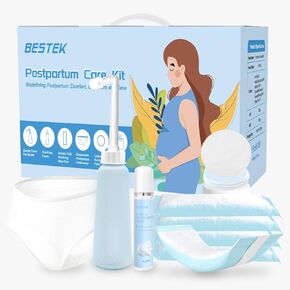 Postpartum Recovery Essentials Kit - Labor Delivery Mom Care Kit - Disposable Postpartum Underwear, Peri Bottle, Postpartum Ice Pack Pads, Reusable Nursing Pads, Herbal Foam, Canvas Bag Set 6 pack