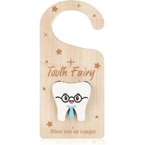 Tooth Door Hanger with Money Holder, Wooden Tooth Door Holder Tooth Keepsake Box Cute 3D Lost Teeth Pickup Box for Kids Room Decor Encourage Gift(Light Blue)
