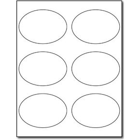 Large Oval Glossy Labels - 3 7/8" x 2 3/4" - White Adhesive Stickers Printable with Inkjet/Laser Printers - 10 Sheets / 60 Labels