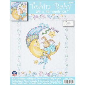 Crafts T21761 Tobin Stamped Baby Quilt, Bunny, 34" X 43" Stamped Baby Quilt, Bunny, White