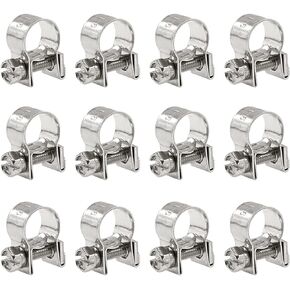 Glarks 12Pack 7-9mm Stainless Steel Mini Fuel Injection Hose Clamps Adjustable Pipe Hose Clip Tube Clamps Set (9/32''-11/32'' Dia)