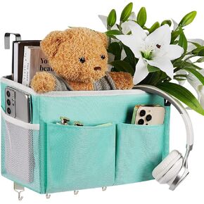 Bedside Storage Organizer 5 Pockets with 4 Hooks Hanging Storage Bag for Headboards/Bunk Bed (2Pack Dark Blue)