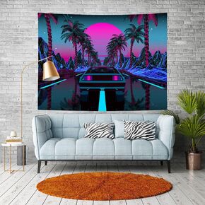 Urban Street Scene Tapestry Cars Palm Trees Sunset Starry Sky Wall Decoration Colorful Punk Wall Hanging 6040 Inch Flannel Tapestry for Living Room Bedroom Decoration GTLMIE1214