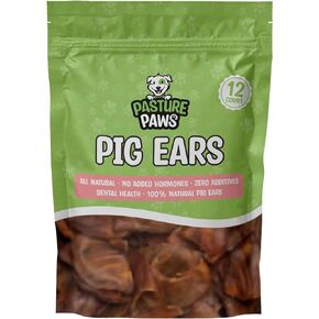 Pig Ears for Dogs - 12 Pack | Natural Dog Chews | Long Lasting Treats for Dogs for Promoting Healthy Teeth and Gums, Muscle Development, and Overall Health | Preservative Free