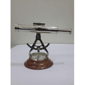 8" Vintage Nautical Gift Alidade Telescope with Wooden Base Compass Collectible Rustic Vintage Home Decor Gifts