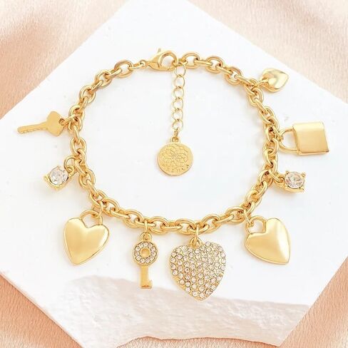 LFE Heart Key charm Bracelet Cubic Zirconia CZ Diamond Bracelet| 18k Gold Plated gift jewerly for women| fashion trendy jewerly |includes a velvet gift box in Saudi Arabia