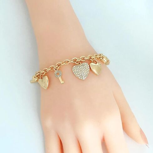 LFE Heart Key charm Bracelet Cubic Zirconia CZ Diamond Bracelet| 18k Gold Plated gift jewerly for women| fashion trendy jewerly |includes a velvet gift box in Saudi Arabia