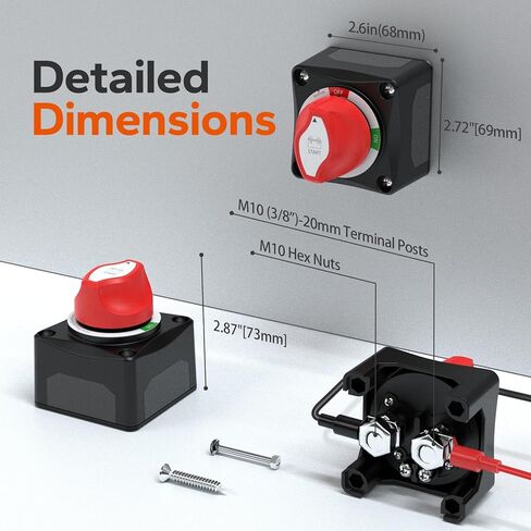 مفتاح بطارية LiTime 12-48 فولت مقاوم للماء لإيقاف تشغيل البطارية، مفتاح رئيسي لقطع طاقة البطارية، عازل 275 أمبير تيار عالٍ للسيارة والمركبات RV والقوارب البحرية (تشغيل/إيقاف) in Kuwait