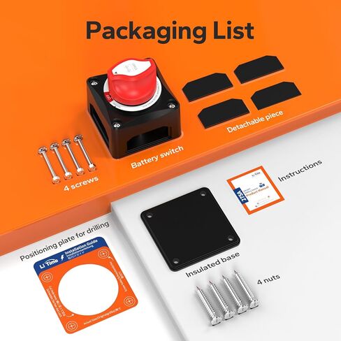 مفتاح بطارية LiTime 12-48 فولت مقاوم للماء لإيقاف تشغيل البطارية، مفتاح رئيسي لقطع طاقة البطارية، عازل 275 أمبير تيار عالٍ للسيارة والمركبات RV والقوارب البحرية (تشغيل/إيقاف) in Kuwait