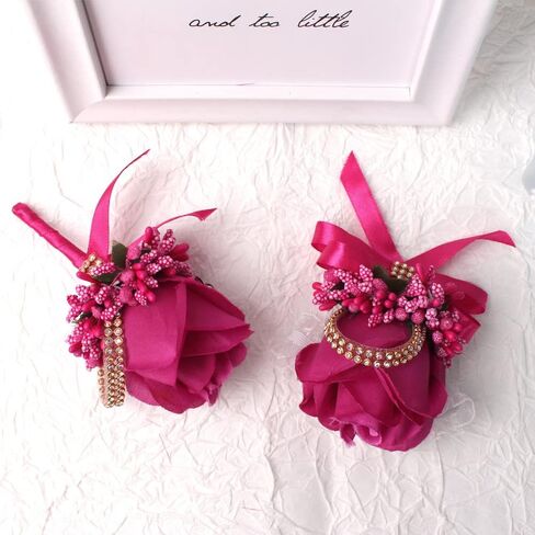 WANLIAN Rose Wrist Corsage Bridesmaid Corsage and Boutonniere Set for Wedding Prom Party Hand Flower Decoration Set of 2 (White01) in Saudi Arabia