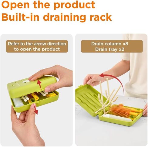 Travel Bottle Cleaner Kit with Extendable Liquid Silicone Bottle Brush, Nipple Brush, Straw Brush, Soap Dispenser, Drying Rack and Organizer Box, BPA Free - Blue in Saudi Arabia