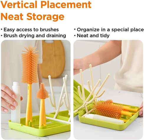 Travel Bottle Cleaner Kit with Extendable Liquid Silicone Bottle Brush, Nipple Brush, Straw Brush, Soap Dispenser, Drying Rack and Organizer Box, BPA Free - Blue in Saudi Arabia