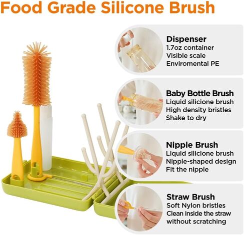 Travel Bottle Cleaner Kit with Extendable Liquid Silicone Bottle Brush, Nipple Brush, Straw Brush, Soap Dispenser, Drying Rack and Organizer Box, BPA Free - Blue in Saudi Arabia