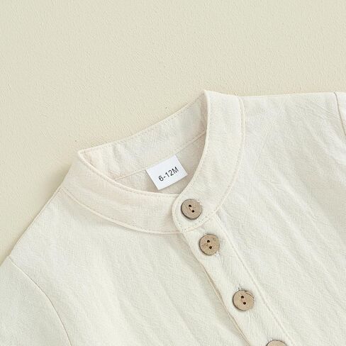 Karuedoo Toddler Baby Boy Clothes Cotton Linen Outfit Button Up Short Sleeve Henley Shirts and Shorts Set Cute Summer Clothes in Kuwait