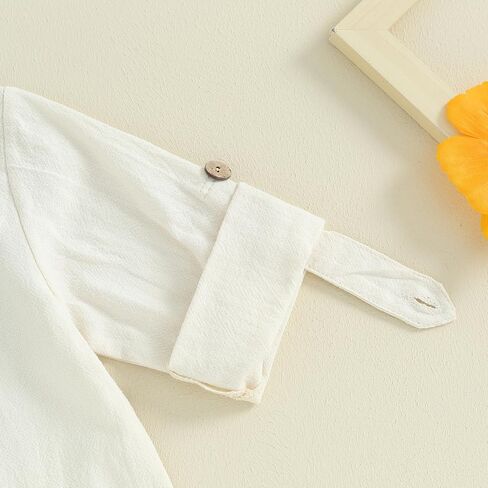 Karuedoo Toddler Baby Boy Clothes Cotton Linen Outfit Button Up Short Sleeve Henley Shirts and Shorts Set Cute Summer Clothes in Kuwait