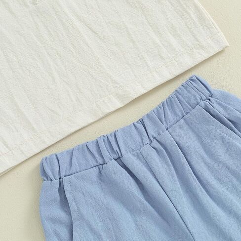 Karuedoo Toddler Baby Boy Clothes Cotton Linen Outfit Button Up Short Sleeve Henley Shirts and Shorts Set Cute Summer Clothes in Kuwait