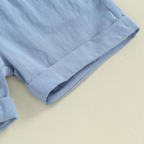 Karuedoo Toddler Baby Boy Clothes Cotton Linen Outfit Button Up Short Sleeve Henley Shirts and Shorts Set Cute Summer Clothes in Kuwait