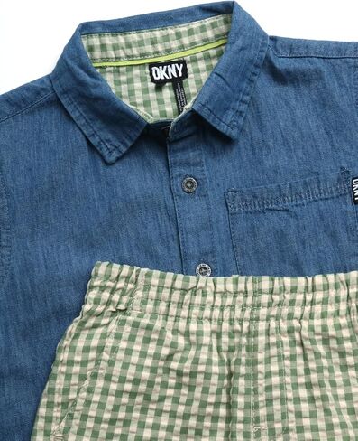 طقم شورت للأولاد من DKNY - تي شيرت وسروال قصير بأزرار سفلية من قطعتين - ملابس صيفية متناسقة لطيفة للأطفال الصغار والأولاد (2T-7) in Saudi Arabia