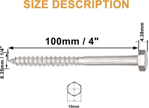 20 قطعة من BinifiMux 1/4" x 4" براغي سداسية من الفولاذ المقاوم للصدأ برأس متخلفة، A2-70/18-8، لمسة نهائية سادة in Kuwait