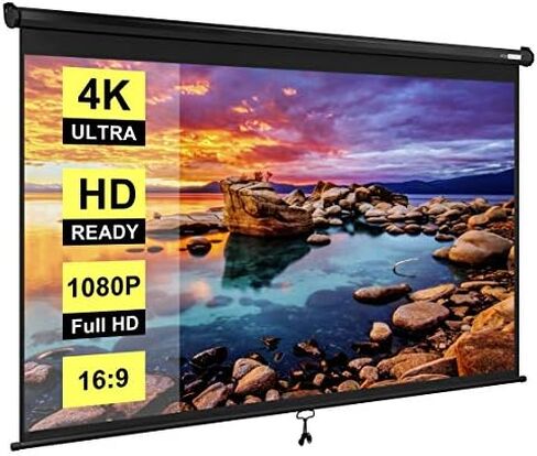 VIVOHOME 80 Inch 16:9 Pull Down Projector Screen, White | Manual Retractable 4K Projection Screen for Home Theater, Roll Up ALR Movie Screen for Ceiling and Wall Mount in Kuwait