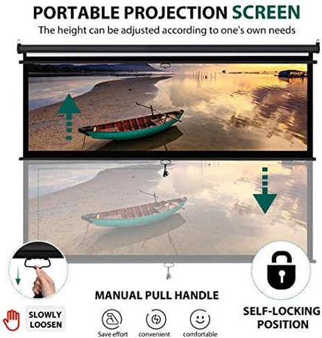 VIVOHOME 80 Inch 16:9 Pull Down Projector Screen, White | Manual Retractable 4K Projection Screen for Home Theater, Roll Up ALR Movie Screen for Ceiling and Wall Mount in Kuwait