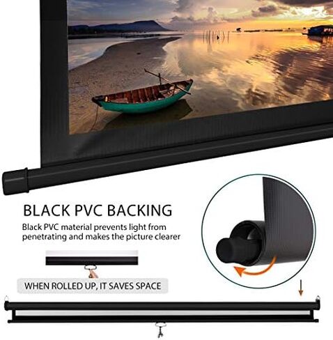 VIVOHOME 80 Inch 16:9 Pull Down Projector Screen, White | Manual Retractable 4K Projection Screen for Home Theater, Roll Up ALR Movie Screen for Ceiling and Wall Mount in Kuwait