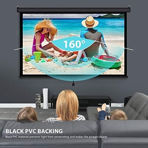 VIVOHOME 80 Inch 16:9 Pull Down Projector Screen, White | Manual Retractable 4K Projection Screen for Home Theater, Roll Up ALR Movie Screen for Ceiling and Wall Mount in Kuwait