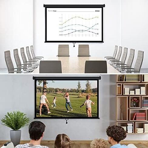 VIVOHOME 80 Inch 16:9 Pull Down Projector Screen, White | Manual Retractable 4K Projection Screen for Home Theater, Roll Up ALR Movie Screen for Ceiling and Wall Mount in Kuwait