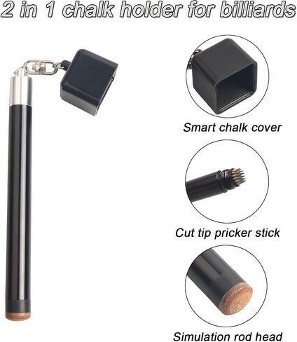 Pool Cue Chalk Holder,2 in 1 Pool Chalk Holder Pocket for Billiards Non-Slip Billiard Cue Tip Tool Pool Table Accessory in Kuwait