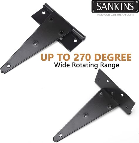 8 Inch T-Strap Shed Door Hinges Heavy Duty, Black Tee Hinge for Wooden Fences, Yard Door, Barn Door Gates, Wrought Hardware Rustproof, 2PCS in Kuwait