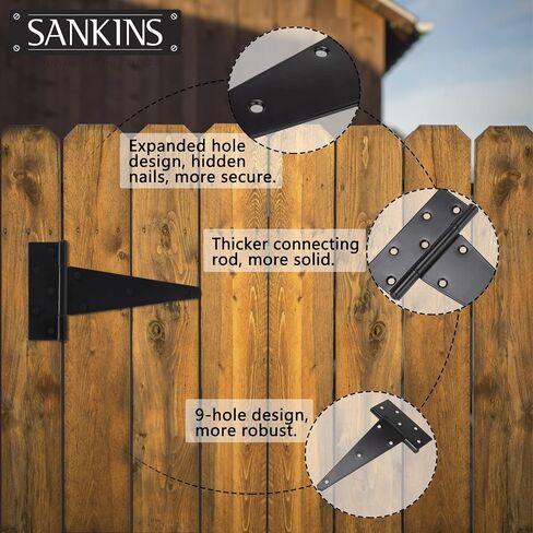 8 Inch T-Strap Shed Door Hinges Heavy Duty, Black Tee Hinge for Wooden Fences, Yard Door, Barn Door Gates, Wrought Hardware Rustproof, 2PCS in Kuwait