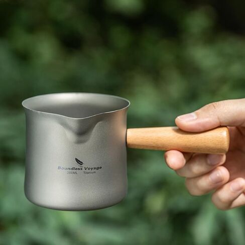 iBasingo 200ML Titanium Tea Maker Tea Set Single Layer with Wooden Handle Outdoors Portable Lightweight for Camping Hiking Coffee US-Ti3138D in Kuwait