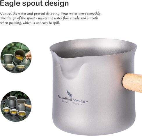 iBasingo 200ML Titanium Tea Maker Tea Set Single Layer with Wooden Handle Outdoors Portable Lightweight for Camping Hiking Coffee US-Ti3138D in Kuwait