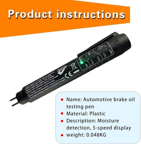 قطعة واحدة من قلم اختبار سائل فرامل السيارة مع 5 مؤشرات LED، DOT 3 DOT 4 DOT 5.1 محلل سائل الفرامل ومصلحها، أداة اختبار تشخيص زيت الفرامل العالمية 12 فولت للسيارات والشاحنات وسيارات الدفع الرباعي (أسود) in Kuwait