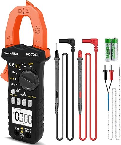 مقياس التيار الكهربائي الرقمي المشبك TRMS 6000 عدد النطاق التلقائي للجهد والتيار الحالي AC/DC، أوم، السعة، التردد، درجة حرارة الاستمرارية NCV-Clamp Multimeter RQ-7200B in Kuwait