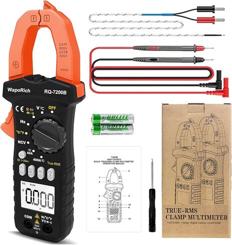مقياس التيار الكهربائي الرقمي المشبك TRMS 6000 عدد النطاق التلقائي للجهد والتيار الحالي AC/DC، أوم، السعة، التردد، درجة حرارة الاستمرارية NCV-Clamp Multimeter RQ-7200B in Kuwait