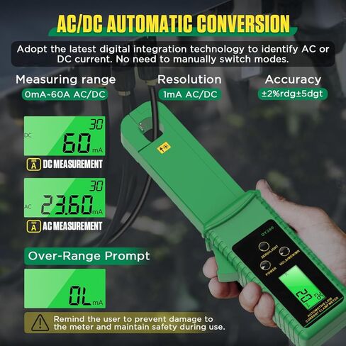 المشبك متر 0mA ~ 60A AC / DC أمبير المشبك متر السيارات تتراوح AC DC الحالي متر التبديل التلقائي AC / DC أمبير متر رقمي المشبك المتعدد مع شاشة LCD بإضاءة خلفية، 99 مجموعات تخزين / عقد البيانات، إيقاف التشغيل التلقائي in Kuwait