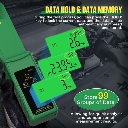 المشبك متر 0mA ~ 60A AC / DC أمبير المشبك متر السيارات تتراوح AC DC الحالي متر التبديل التلقائي AC / DC أمبير متر رقمي المشبك المتعدد مع شاشة LCD بإضاءة خلفية، 99 مجموعات تخزين / عقد البيانات، إيقاف التشغيل التلقائي in Kuwait