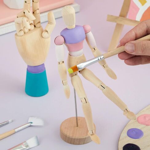 7" Wooden Hand Model and 8" Posable Wooden Mannequin Figure for Drawing, Adjustable Art Supplies (2-Piece) in Saudi Arabia