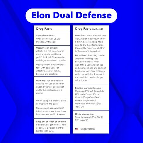 تركيبة Elon Dual Defense الفطرية (عبوتان) — 25% حمض Undecylenic — منتجات العناية بأظافر اليدين والقدمين — منتجات Elon Nail – علاج أظافر القدم in Kuwait