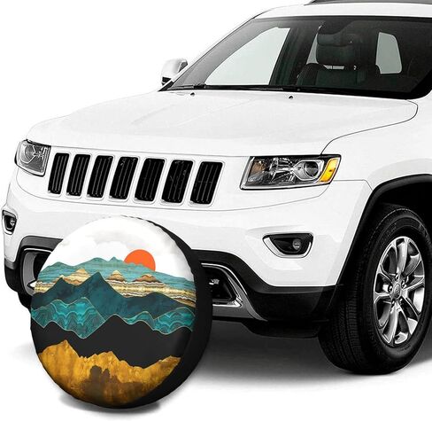 غطاء إطار احتياطي لمناظر غروب الشمس الطبيعية للجبال مناسب عالميًا لشاحنة جيب رانجلر RV SUV ومقطورة السفر والعديد من المركبات 14 بوصة 15 بوصة 16 بوصة 17 بوصة واقي عجلة الإطارات مقاوم للماء والغبار in Kuwait