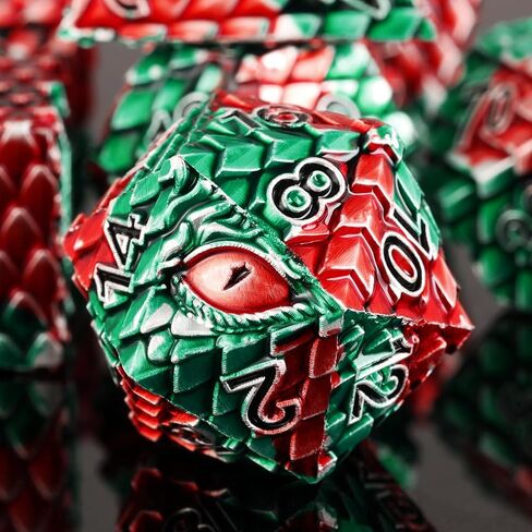 Metal Dice Set D&D,7 PCS Dragon Scale Metallic DND Dice Set,Dragon Eye Metal Dice with Gift Metal Box for Dungeons and Dragon Tabletop Game (Black Dragon Scale & Red Eye) in Saudi Arabia