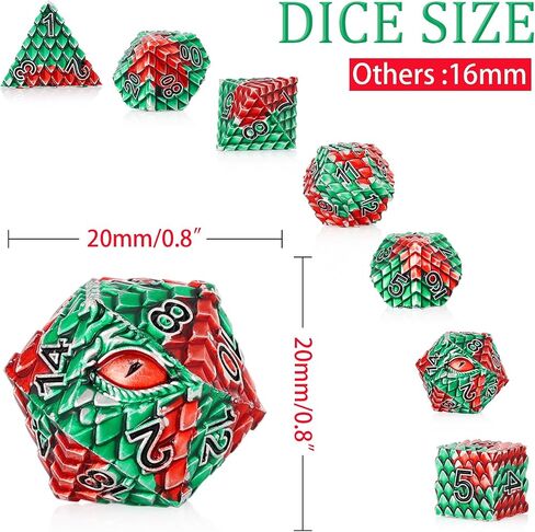 Metal Dice Set D&D,7 PCS Dragon Scale Metallic DND Dice Set,Dragon Eye Metal Dice with Gift Metal Box for Dungeons and Dragon Tabletop Game (Black Dragon Scale & Red Eye) in Saudi Arabia