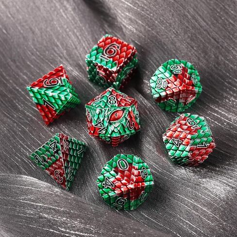 Metal Dice Set D&D,7 PCS Dragon Scale Metallic DND Dice Set,Dragon Eye Metal Dice with Gift Metal Box for Dungeons and Dragon Tabletop Game (Black Dragon Scale & Red Eye) in Saudi Arabia