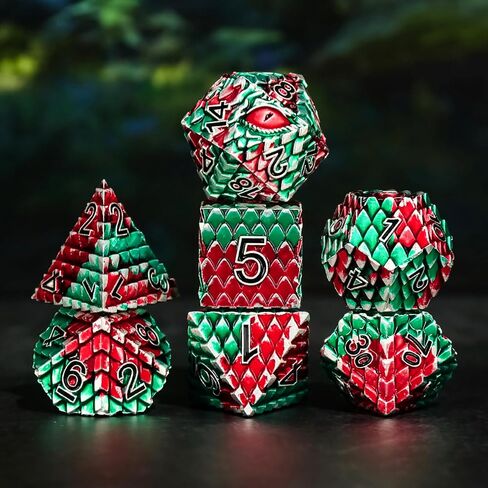Metal Dice Set D&D,7 PCS Dragon Scale Metallic DND Dice Set,Dragon Eye Metal Dice with Gift Metal Box for Dungeons and Dragon Tabletop Game (Black Dragon Scale & Red Eye) in Saudi Arabia
